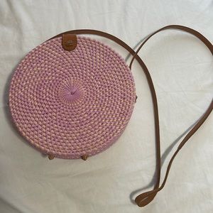 Nordstrom Circular Woven Rattan Canteen Crossbody Bag Pink